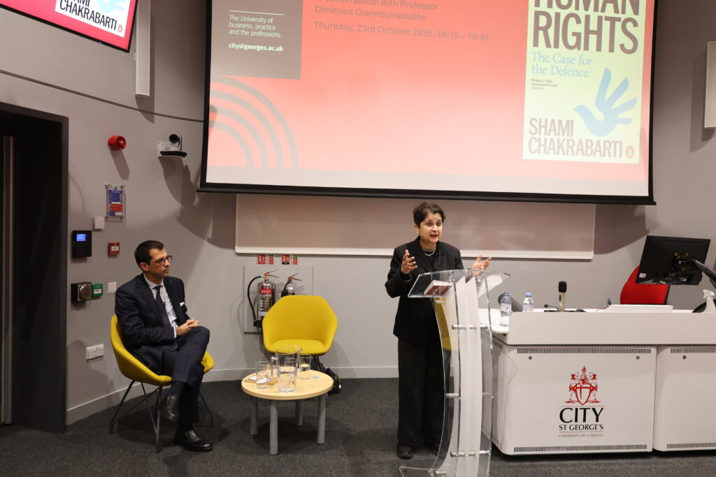 Baroness Chakrabarti speaking to an audience at The City Law School